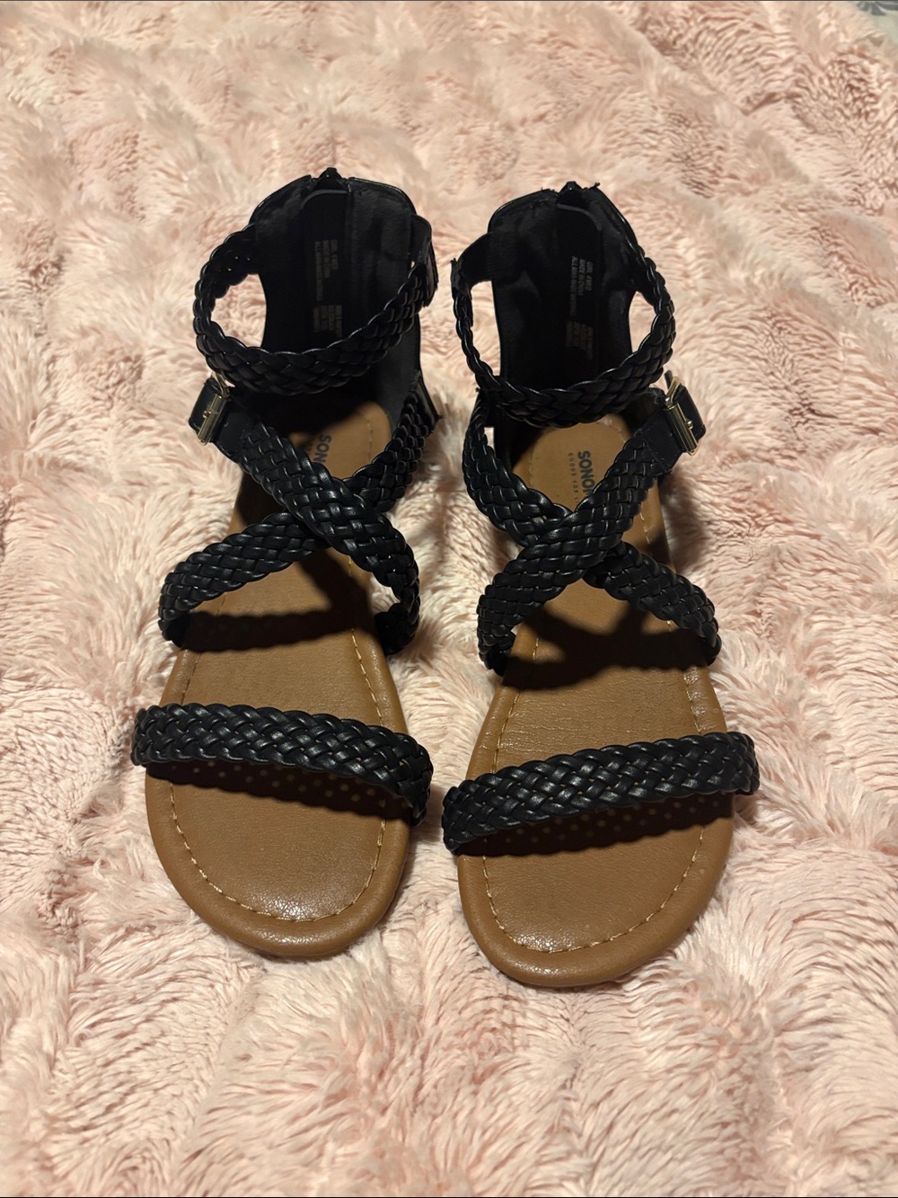 Black Braided Strappy Kids Sandals